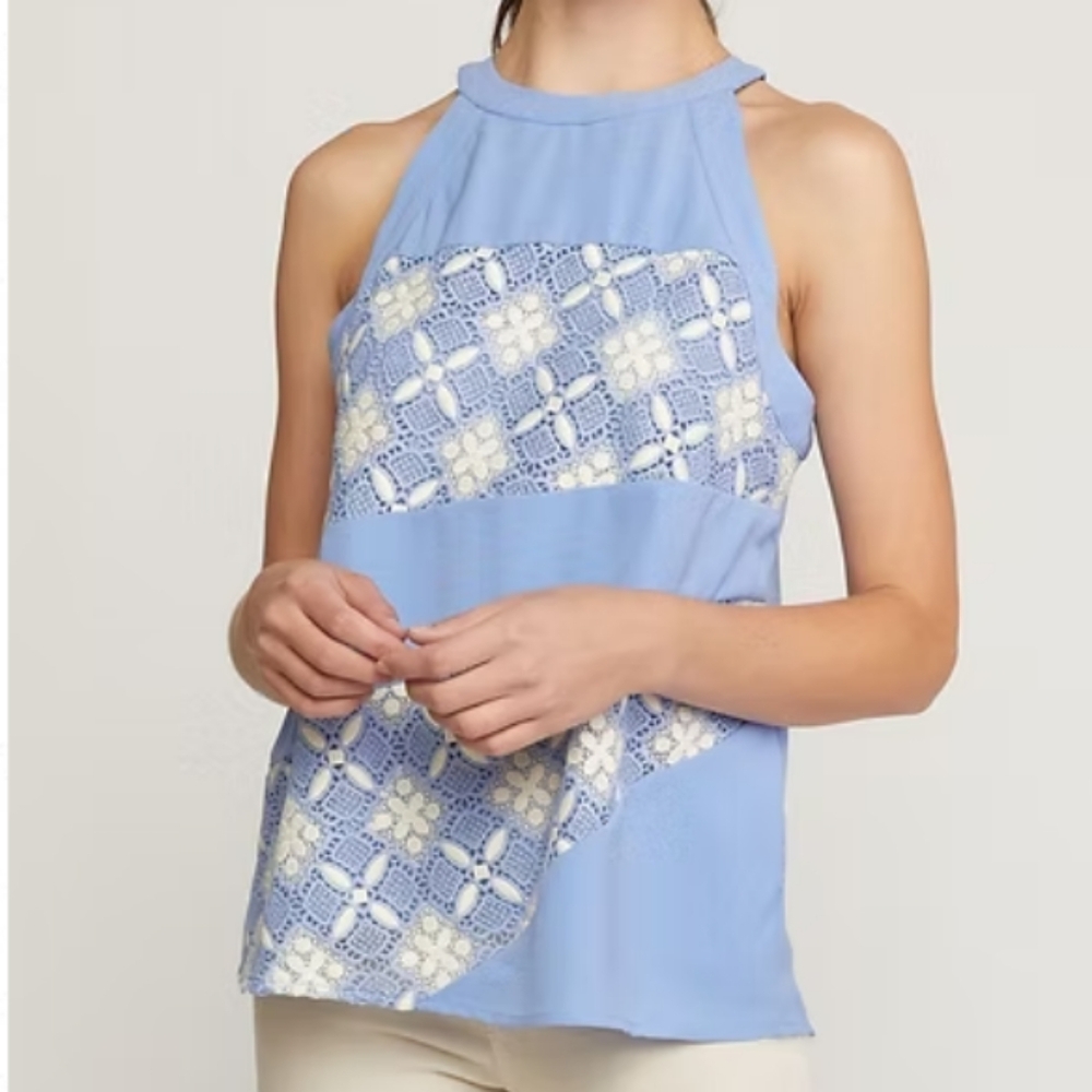 Periwinkle Lace Floral Crochet Top Large Coastal